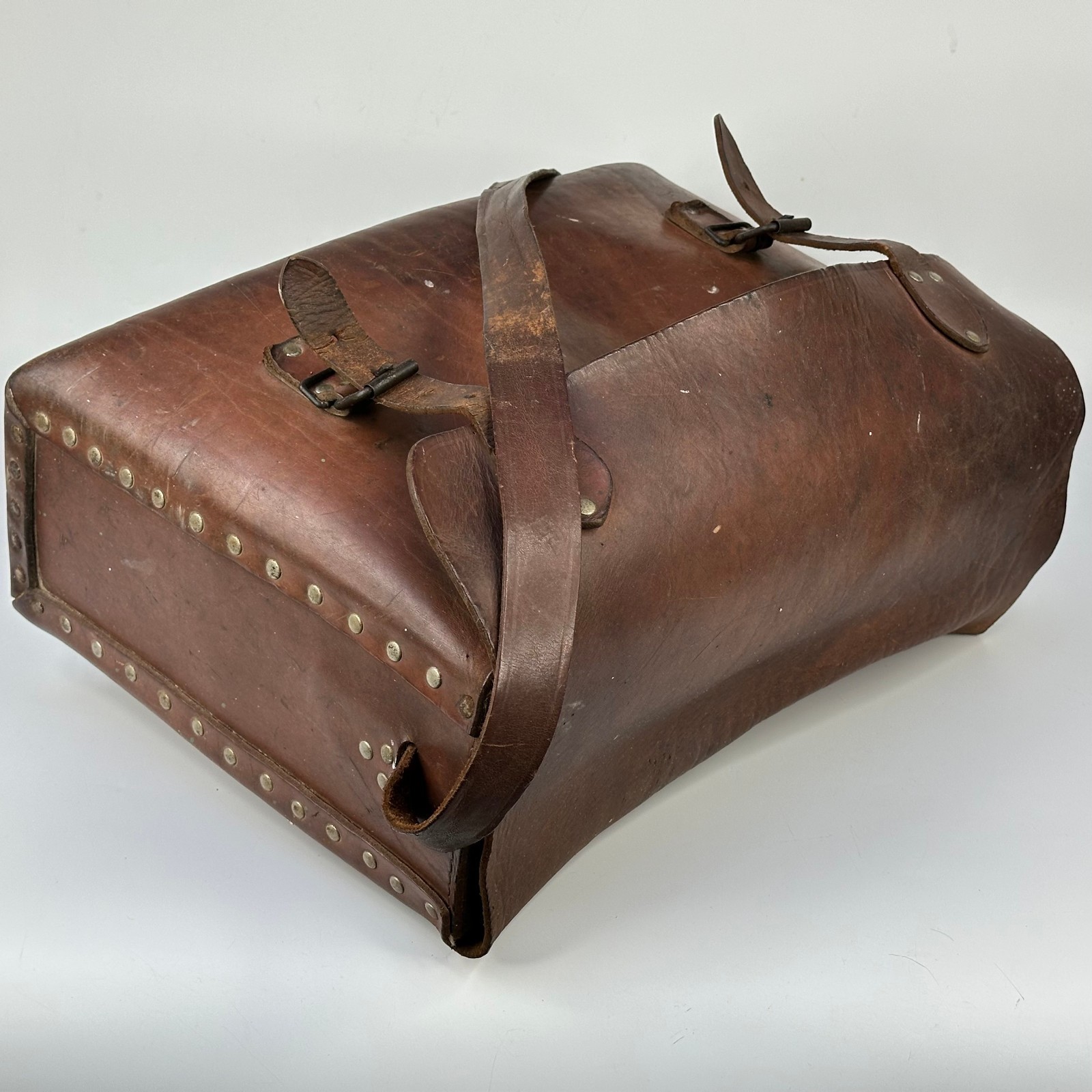 Antique French Large Rectangular Thick Leather In… - image 14