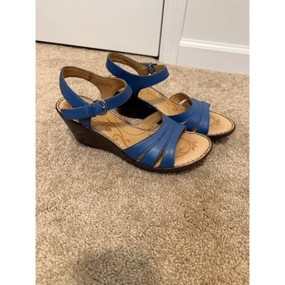 Born Wedge Sandals Womens 10 Blue Excellent Leather Strappy Comfort B33204 Boho