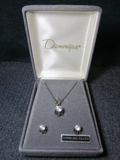 New Rare Vintage Diamonique QVC 925 Sterling Silver Necklace Earrings Set QZ Box