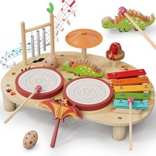 Baby Drum Set, Wooden Musical Instruments, Montessori Toys for Toddlers 1-3, ...