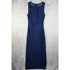 Lauren Ralph Lauren Navy Blue Beaded Neckline Ruched Formal Gown Dress Size 8
