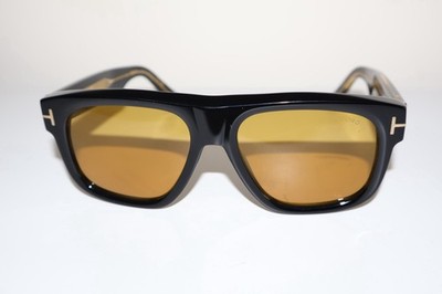 Tom Ford Pilot Sunglasses Black Plastic Frame Brown Tinted Plastic Lenses