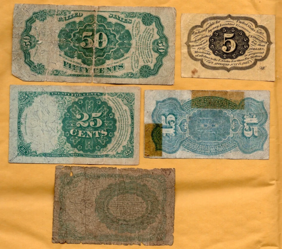 Group lot of 5 different fractional types, in nice circulated condition - Image 2 of 2