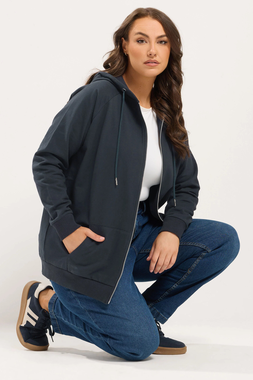 Yours Curve Women's Plus Size Navy Blue Zip Through Hoodie