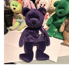 Ty Princess Diana Beanie Baby Retired Original Purple Bear with Rose 1997