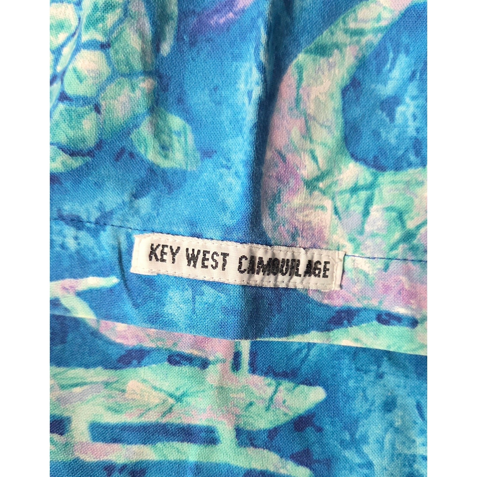 Vintage 70s Key West Camouflage Sea Turtle Hawaiian Shirt Hand Print Fashions XL image 5