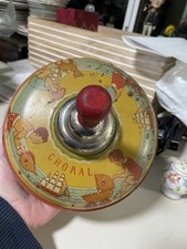 CHORAL SAIL BOATS SPINNING TOP Tin Litho Toy Large 6.5"
