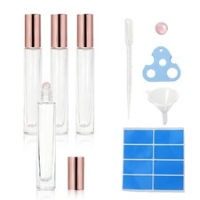4 Pack 10Ml Essential Oil Roller Bottles with Rose Quartz Roller Ball   Refillab