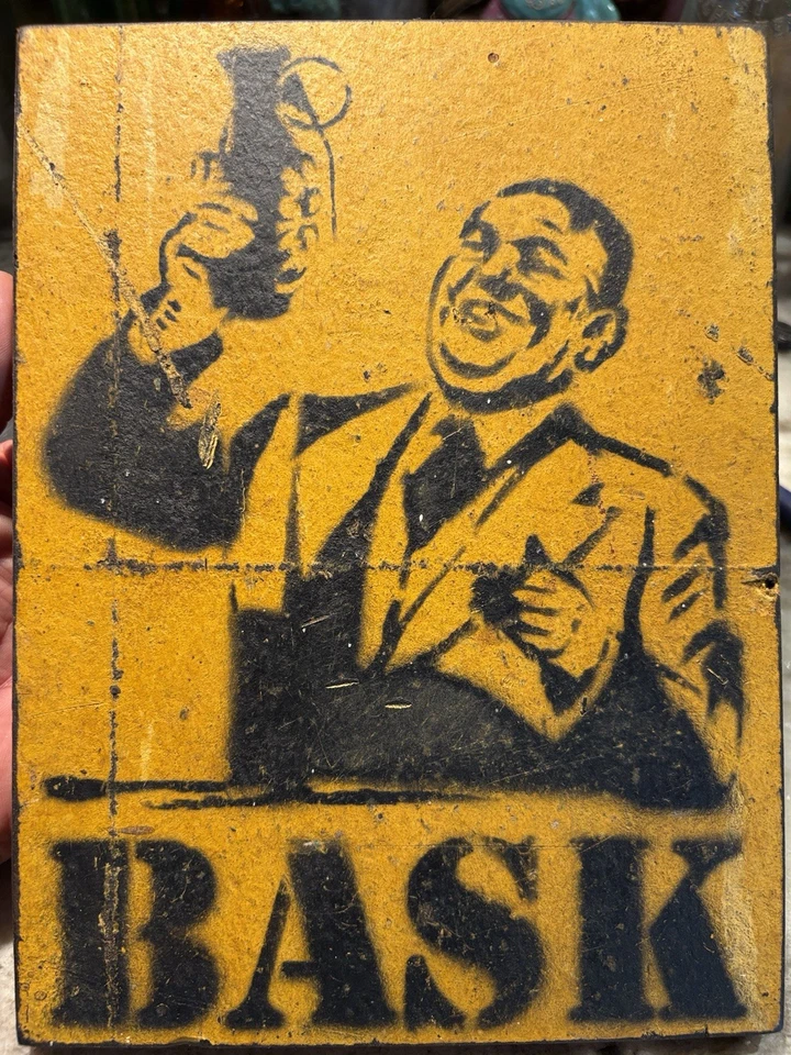 Original Signed BASK Vintage Graffiti Style Stencil On Wood 9.5”x 7” - Image 4 of 4