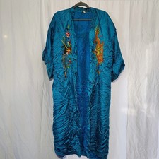 Golden Dragon Chinese Embroidered Silk Robe Medium Vintage Dragon Peacock