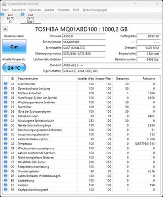 Toshiba Mobile HDD MQ01 1TB, 2.5'', 8MB Cache, 9,5mm, SATA 3Gb/s, (MQ01ABD100)
