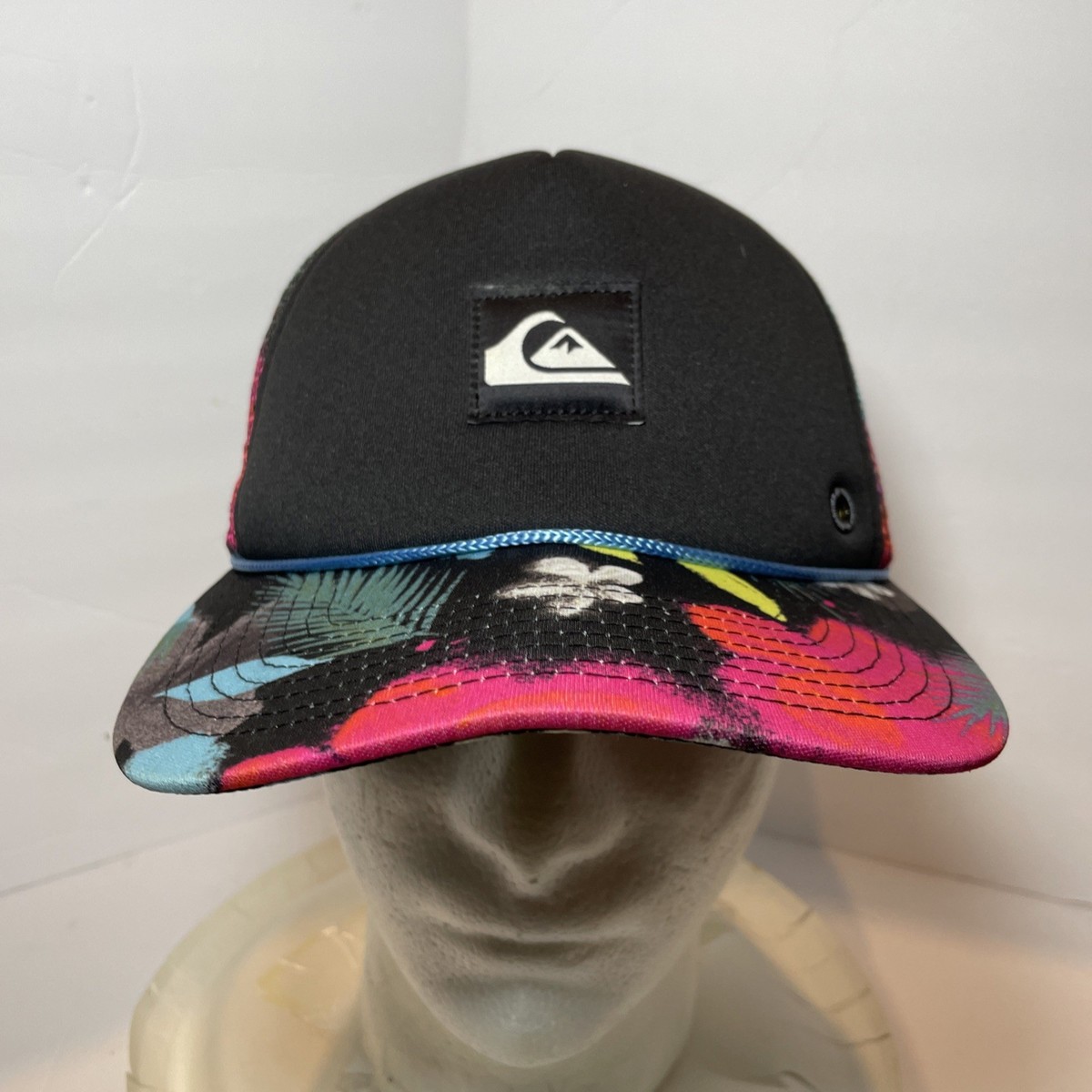 Quiksilver Hat Baseball Cap Snapback Black Palm FlorLeaf Beach Foam Mesh Trucker