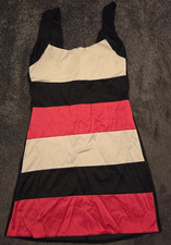 Women’s Pink Black & White Striped Bodycon Mini Dress Size 8 Square Neck