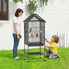 31-50in Parakeet Wire Bird Cage Finches Canaries Carrier with Wheel In/Outdoor