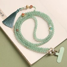 Glazed Beaded Tassel Phone Lanyard, Crossbody Phone Chain Strap with Tether Tab