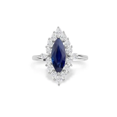 2,53 TCW Blau Saphir Marquise SI/H Diamant Halo Verlobungsring 18k Weißgold - Bild 1 von 4