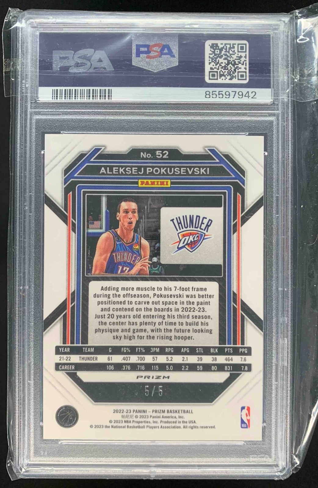 Aleksej Pokusevski 2022-23 Panini Prizm Fast Break Neon Green Thunder /5 PSA 10 view 2
