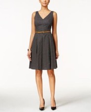 NEW NINE WEST BLACK WHITE POLKA DOT COTTON FIT & FLARE DRESS SIZE 14