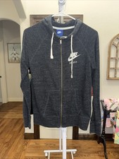 Nike Women's Charcoal Heather Full Zip Hoodie "Just Do It" Logo Size S 292