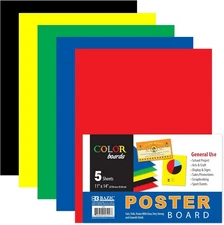 BAZIC Poster Board 11" X 14" Assorted 1-Pack, Colors (5-count) 