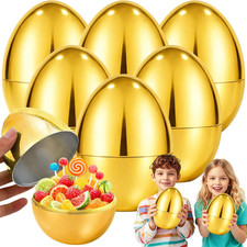 6 PCS 6" Jumbo Golden Plastic Easter Eggs Fillable , Giant Empty Easter Eggs Fil