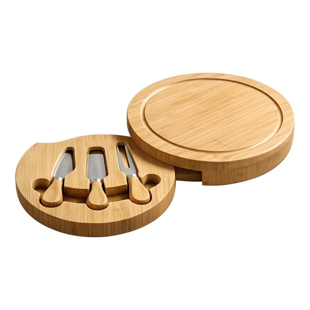 Openable Cheese Board With Bamboo Cutlery Ø 23 Cm H. 3.6 Cm - Kesper