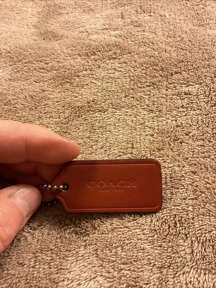 Vintage Brown Leather 2” Coach One Sided Hang Tag W/ Gold Brass Chain - Image 2 of 4