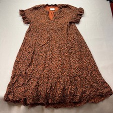 Anthropologie Midi Dress Womens XL Rust Leopard Tiered Flutter Sleeve Pockets