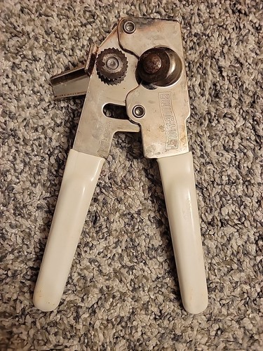 Vintage Swing-A-Way Swing Away Compact Hand Held Can Opener White Handles USA - Picture 1 of 4