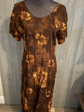 Mango Moon Hawaiian Women Size L Brown Floral  Maxi Dress
