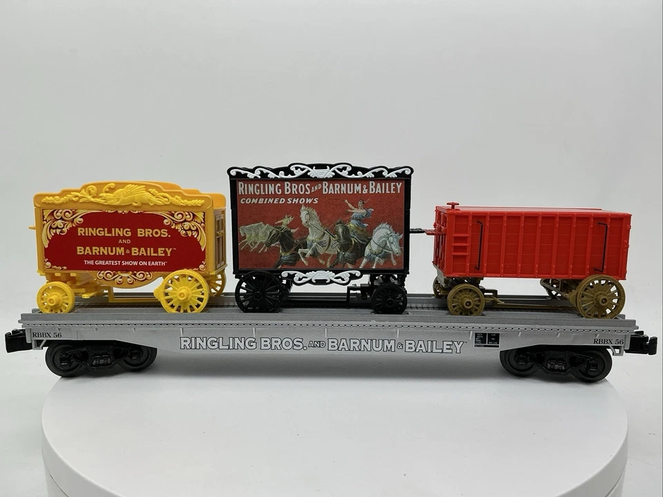 K-Line O Gauge 6-22502 Ringling Bros Scale Flatcar RBBX #56 W/ 3 Circus Wagons - Image 2 of 4