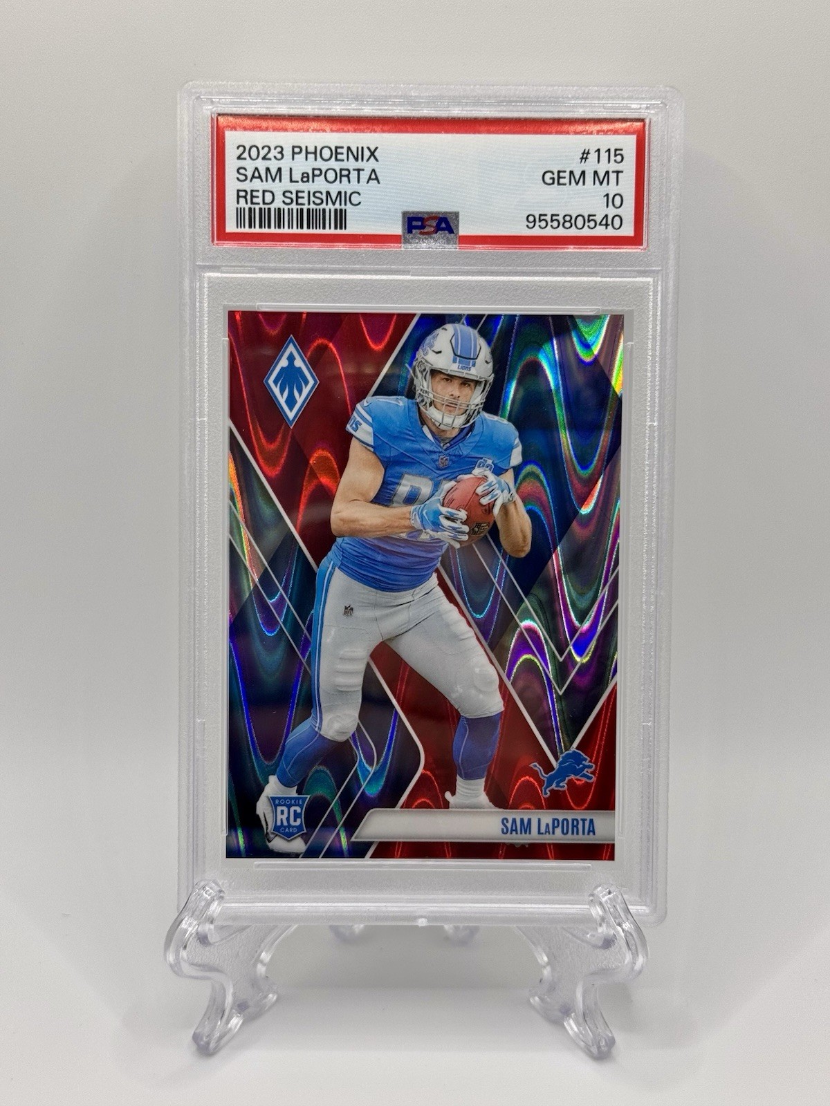 2023 Panini Phoenix Rookies Sam LaPorta #115 Red Seismic 71/199 (RC) PSA 10