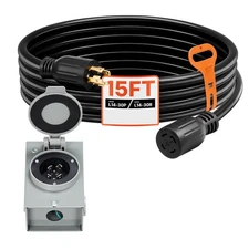 Uimoso 30 Amp Generator Cord & Power Inlet Box, 15FT NEMA L14-30P L14-30R SJTW