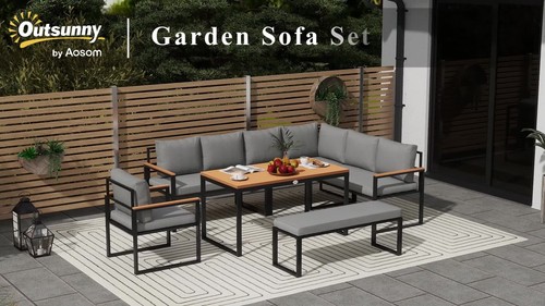 Outsunny 9 Seater Outdoor Corner Sofa Set with Wide and Deep Seats Natural - Video 1 of 1