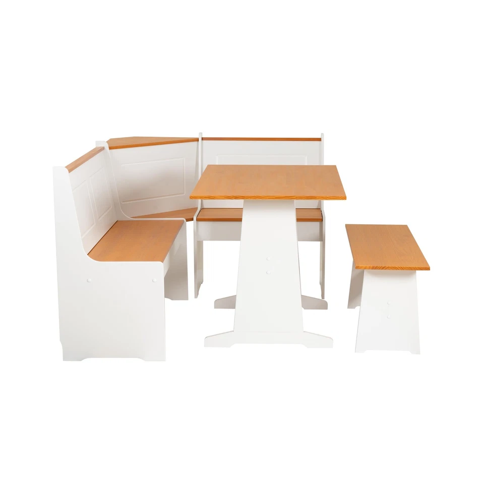 Linon Ardmore Pine Wood Corner Nook Dining Set with Storage in White and Natural - Image 4 of 4
