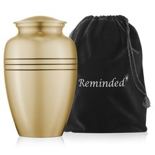 Adult Cremation Memorial Urn for Human Ashes, Gold Black Stripe with Velvet Bag