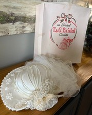 Vintage Original T G Bridal Ivory Satin Wide Brim Veil Headpiece Wedding Hat