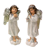 Schutzengel Engel Betend 2-Set 18X7Cm. Weiß & Silber Weihnachts-Deko Dekofigur