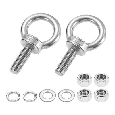 M12 x 35mm Eye Bolt, 2Pcs 304 Stainless Steel Thread Lifting Ring Set, Silver