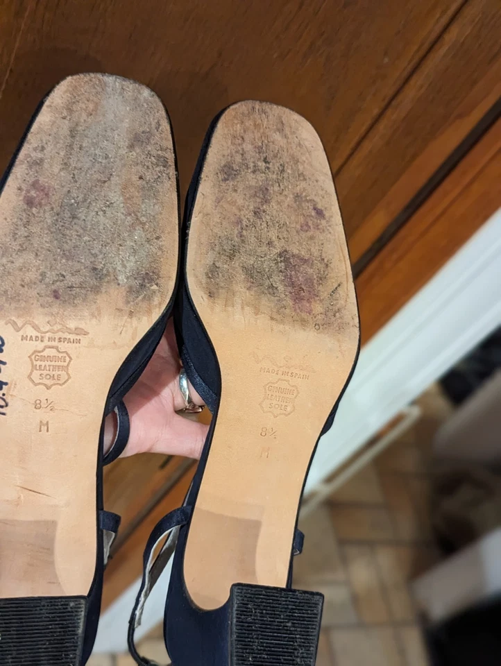 Tacones retro azul marino 8,5 vintage años 90 Y2K Nina punta redonda fiesta graduación Foto 3 de 3