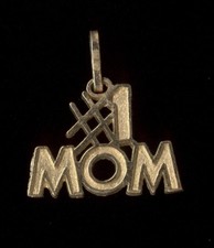 14K 17mm Fine Solid Yellow Gold " 1 MOM" Word Pendant Charm aa
