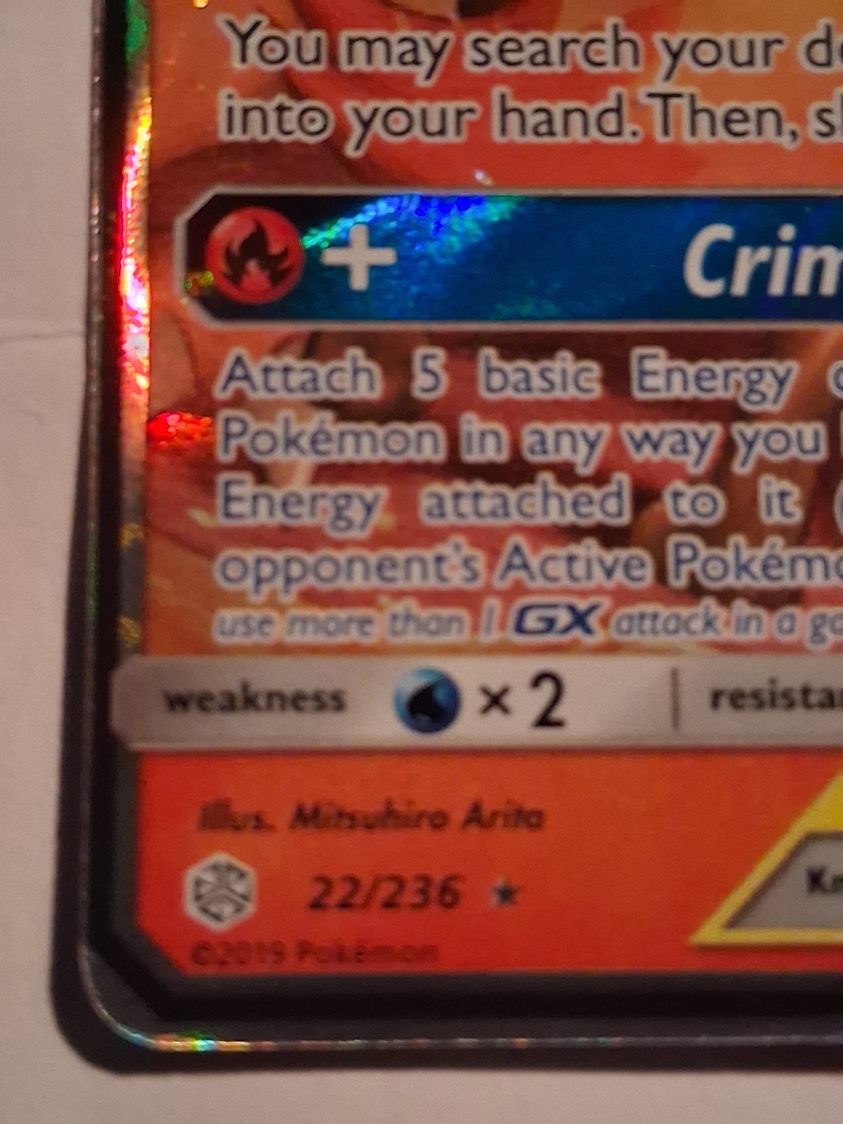 Pokémon TCG Charizard & Braizen GX Holo Card 22/236 Tag Team Cosmic Eclipse view 2