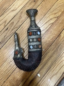 Jambiya Unknown Handle Steel Curved Dagger with Decorated Sheath With Stones