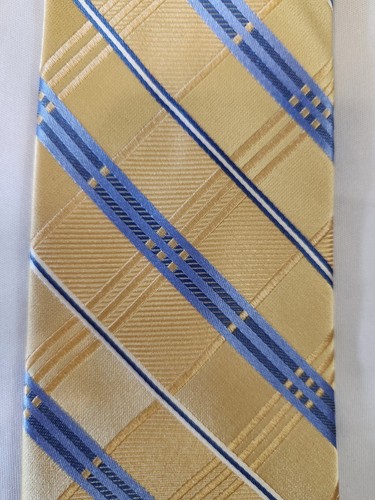 Michael Kors Mens Tie Gold And Blue Woven Stripes 100% Silk 58.5" x 3.25" - Picture 6 of 8