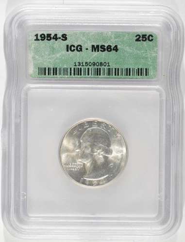 1954-S Washington Silver Quarter 25c ICG MS64 1315090801