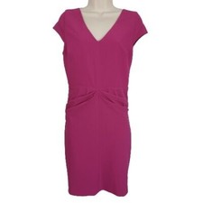 GUESS Womens Pink Tulip Dress Size 6 A-Line V-Neck Short Sleeve Zip Knee Length