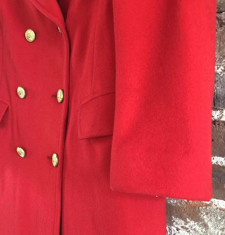 Abrigo de Lana Rojo Bill Blass De Colección Etiqueta Negra Doble Pecho Firma Forro Mediano Foto 4 de 4