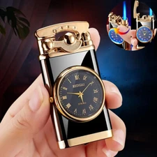 VINTAGE RETRO STYLE Luxury Golden Liquid Gas Lighter with Roman Numeral Clock
