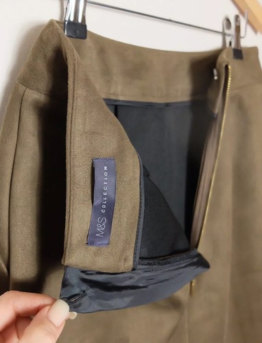 M&S Brown Stone Faux Suede Skirt UK 10 Vintage Style - Picture 7 of 11