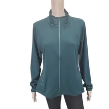 Isabella Active Wear Ruffle Back Peplum Zip Jacket Large Size Teal with Pockets